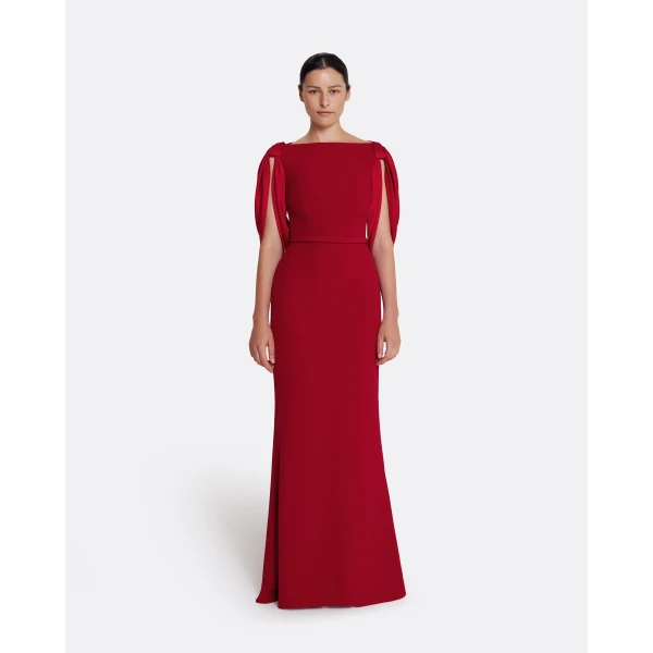 Safiyaa Mimi Long Dress in Cherry Red on Azalea Red, view 2