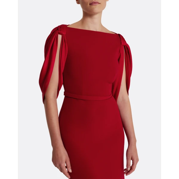 Safiyaa Mimi Long Dress in Cherry Red on Azalea Red, view 4