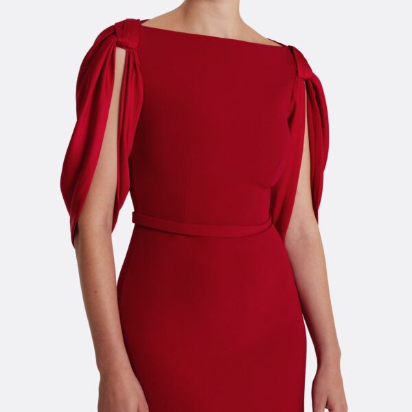Safiyaa Mimi Long Dress in Cherry Red on Azalea Red - Safiyaa Dresses - Heavy Crepe Cape Gown - Shop at Coveti