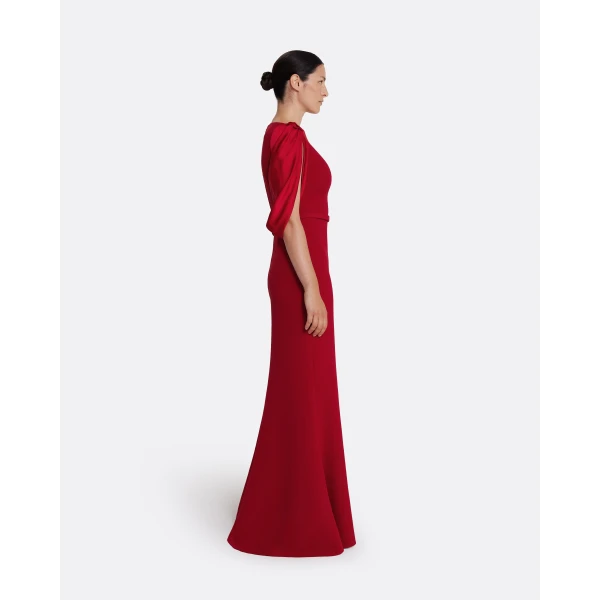 Safiyaa Mimi Long Dress in Cherry Red on Azalea Red, view 5