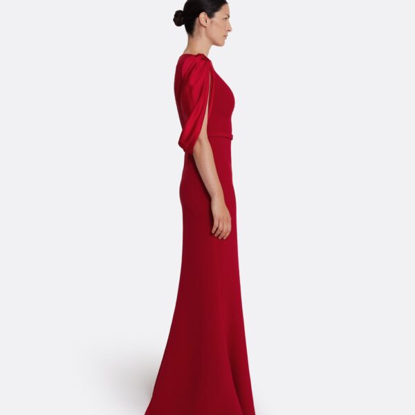Safiyaa Mimi Long Dress in Cherry Red on Azalea Red - Safiyaa Dresses - Heavy Crepe Cape Gown - Shop at Coveti
