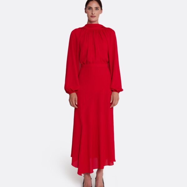 Safiyaa Olimpia Skirt in Azalea Red - Safiyaa Skirts - Heavy Crepe Cape Gown - Shop at Coveti