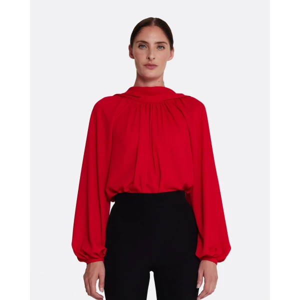 Safiyaa Tilde Top in Azalea Red - Safiyaa Tops - Heavy Crepe Cape Gown - Shop at Coveti