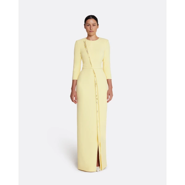 Safiyaa Tosavetta Long Dress in Pale Yellow with Gold, view 2