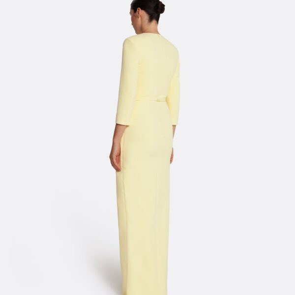 Safiyaa Tosavetta Long Dress in Pale Yellow with Gold - Safiyaa Dresses - Heavy Crepe Cape Gown - Shop at Coveti