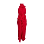 Safiyaa Valentina Midi Dress in Azalea Red - Safiyaa Dresses - Heavy Crepe Cape Gown - Shop at Coveti