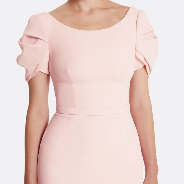 Safiyaa Vanna Dress Long in Pale Pink - Safiyaa Dresses - Heavy Crepe Cape Gown - Shop at Coveti