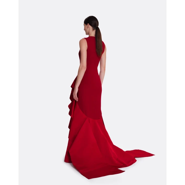 Safiyaa Viviana Long Dress in Lacquer Red on Azalea Red, view 3