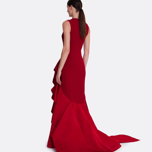Safiyaa Viviana Long Dress in Lacquer Red on Azalea Red - Safiyaa Dresses - Heavy Crepe Cape Gown - Shop at Coveti