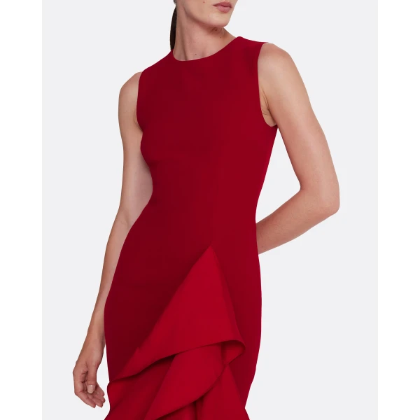 Safiyaa Viviana Long Dress in Lacquer Red on Azalea Red, view 4