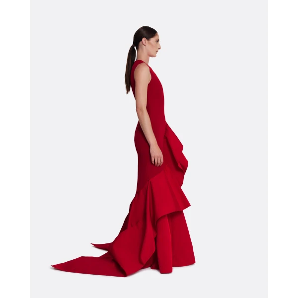 Safiyaa Viviana Long Dress in Lacquer Red on Azalea Red, view 5