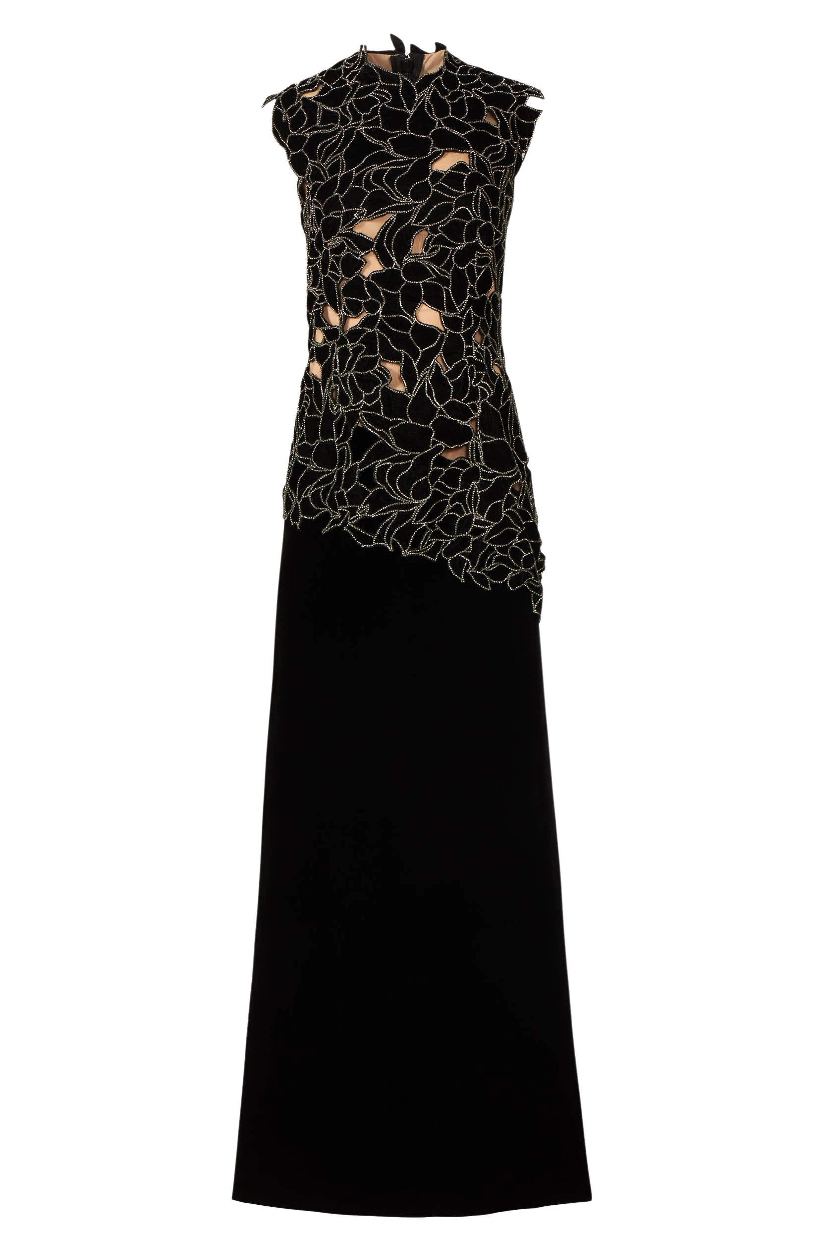 Serisa-Floral-Cut-Lace-Silk-Velvet-Gown-Costarellos-Dresses16397_nobg Costarellos Dresses - Romantic Greek Lace - Shop at Coveti