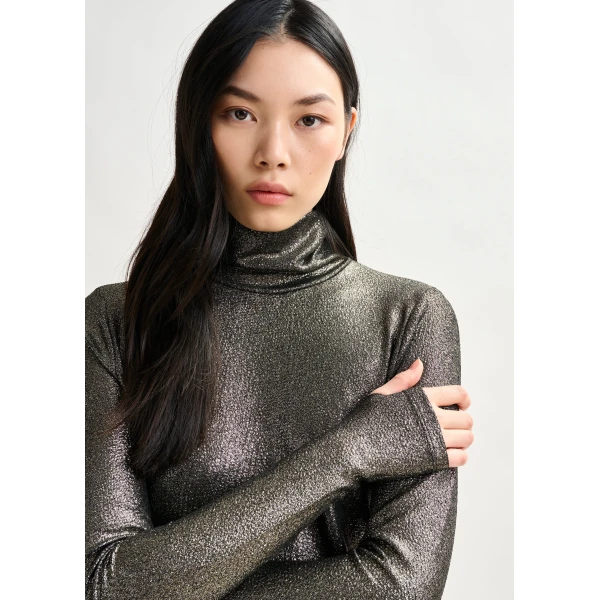 Essentiel Antwerp Silver stretch-jersey turtleneck top, view 2