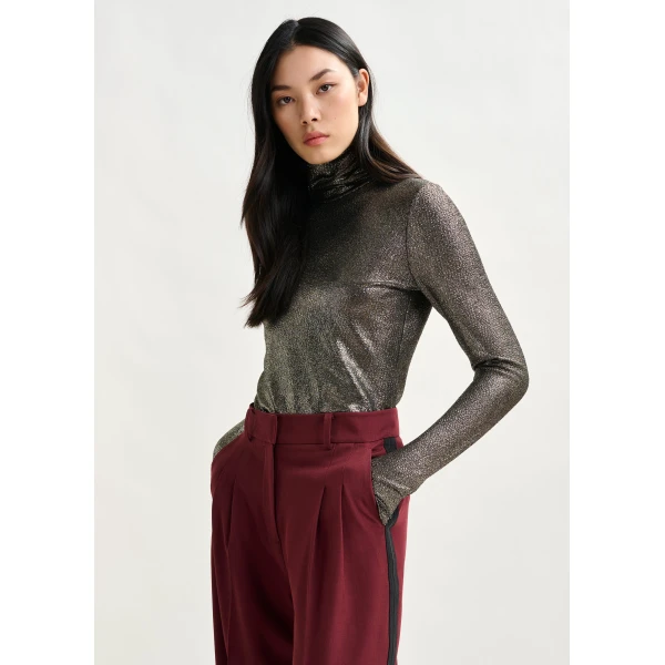 Essentiel Antwerp Silver stretch-jersey turtleneck top, view 3
