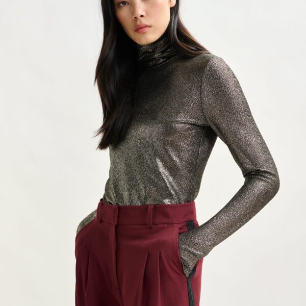 Essentiel Antwerp Silver stretch-jersey turtleneck top - Essentiel Antwerp Tops - Colorful Belgian Design - Shop at Coveti
