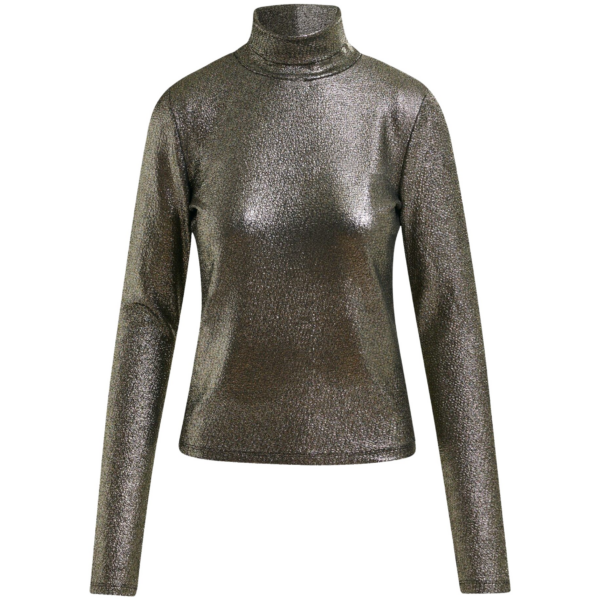 Essentiel Antwerp Silver stretch-jersey turtleneck top - Essentiel Antwerp Tops - Colorful Belgian Design - Shop at Coveti
