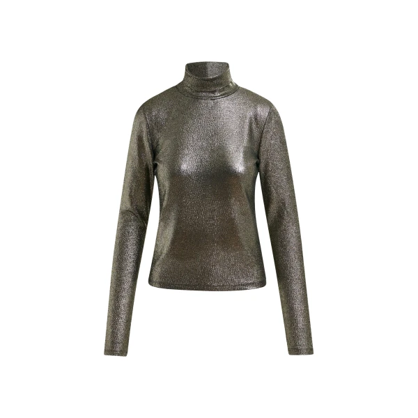 Essentiel Antwerp Silver stretch-jersey turtleneck top - Essentiel Antwerp Tops - Colorful Belgian Design - Shop at Coveti