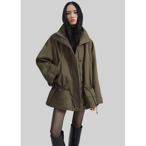 The Frankie Shop Alesie Drawstring Jacket – Olive Brown, view 3