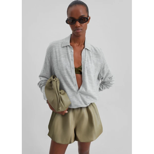 The Frankie Shop Alina Faux Leather Bubble Hem Shorts – Sage, view 2