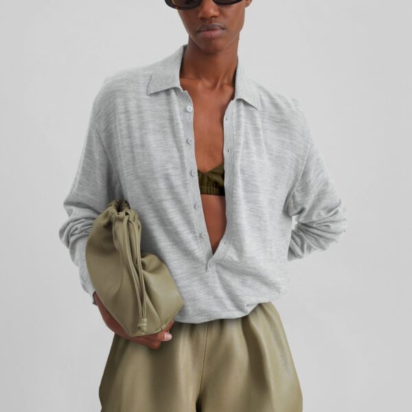The Frankie Shop Alina Faux Leather Bubble Hem Shorts - Sage - Oversized Minimalist Shorts in Green - Shop at Coveti