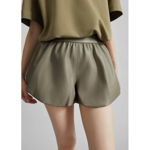 The Frankie Shop Alina Faux Leather Bubble Hem Shorts – Sage, view 4