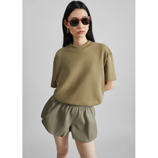 The Frankie Shop Alina Faux Leather Bubble Hem Shorts – Sage, view 5