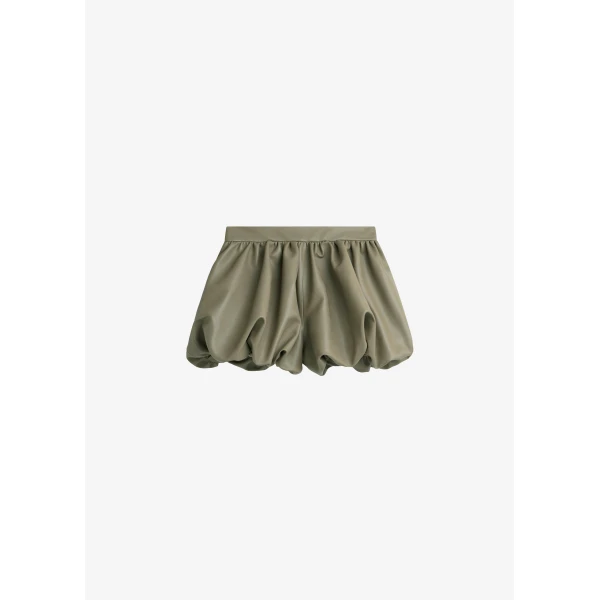 The Frankie Shop Alina Faux Leather Bubble Hem Shorts – Sage, view 7