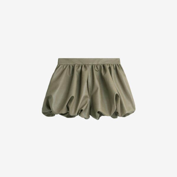 The Frankie Shop Alina Faux Leather Bubble Hem Shorts - Sage - Oversized Minimalist Shorts in Green - Shop at Coveti