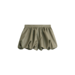 The Frankie Shop Alina Faux Leather Bubble Hem Shorts - Sage - Oversized Minimalist Shorts in Green - Shop at Coveti