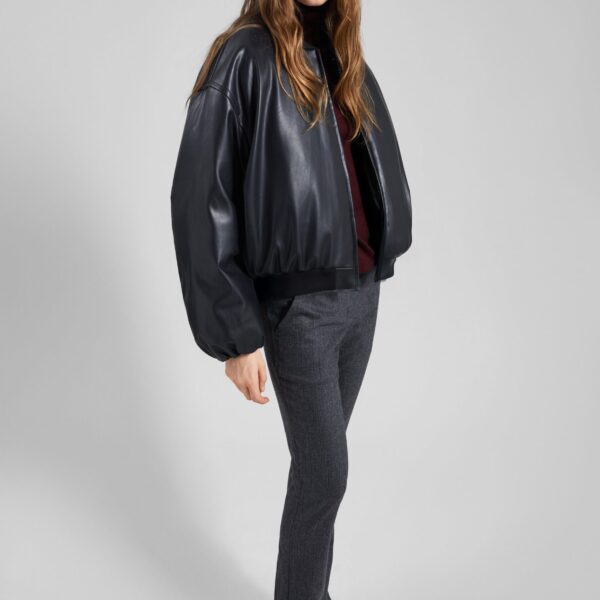 The Frankie Shop Arolla Faux Leather Draped Jacket - Black - Oversized Minimalist Jackets in Black - Shop at Coveti
