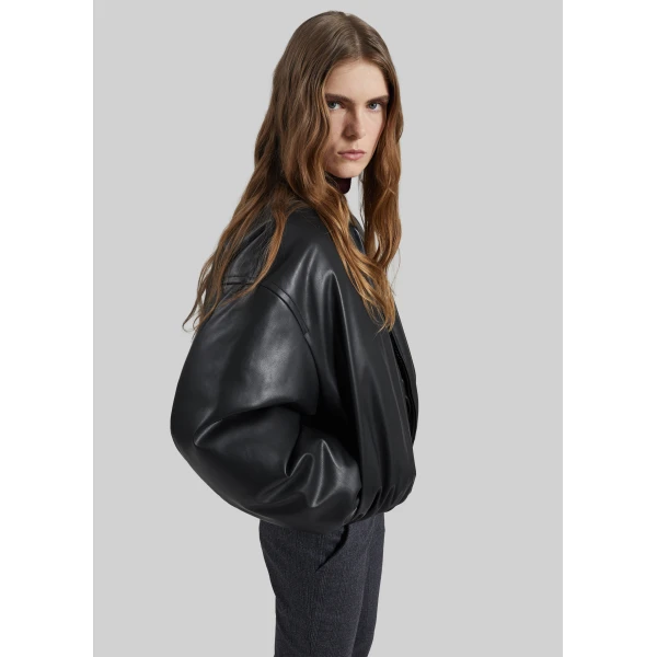 The Frankie Shop Arolla Faux Leather Draped Jacket – Black, view 3