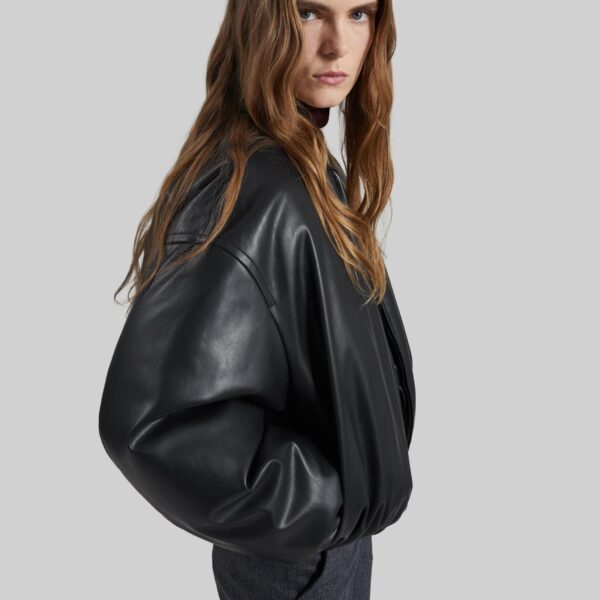 The Frankie Shop Arolla Faux Leather Draped Jacket - Black - Oversized Minimalist Jackets in Black - Shop at Coveti