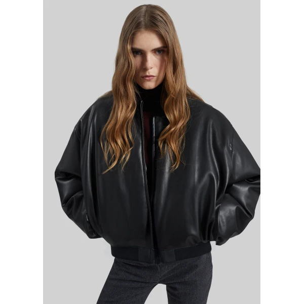 The Frankie Shop Arolla Faux Leather Draped Jacket – Black, view 4
