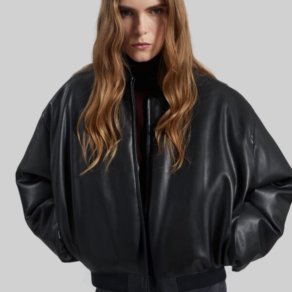 The Frankie Shop Arolla Faux Leather Draped Jacket - Black - Oversized Minimalist Jackets in Black - Shop at Coveti
