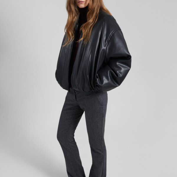 The Frankie Shop Arolla Faux Leather Draped Jacket - Black - Oversized Minimalist Jackets in Black - Shop at Coveti