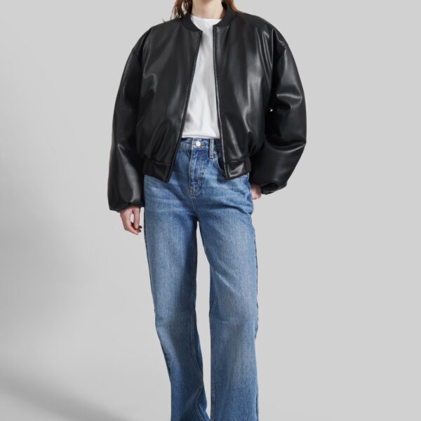 The Frankie Shop Arolla Faux Leather Draped Jacket - Black - Oversized Minimalist Jackets in Black - Shop at Coveti