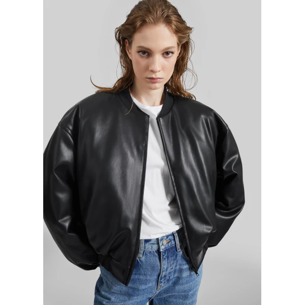 The Frankie Shop Arolla Faux Leather Draped Jacket – Black, view 8