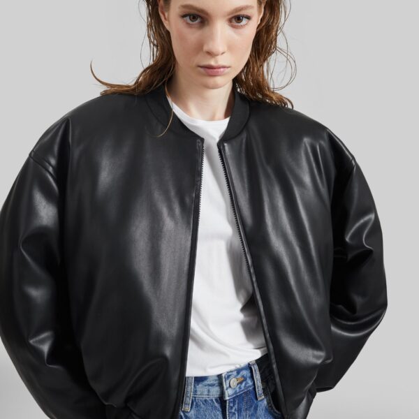 The Frankie Shop Arolla Faux Leather Draped Jacket - Black - Oversized Minimalist Jackets in Black - Shop at Coveti