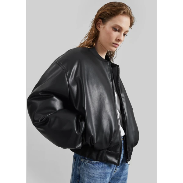 The Frankie Shop Arolla Faux Leather Draped Jacket – Black, view 9