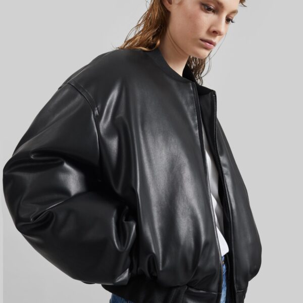 The Frankie Shop Arolla Faux Leather Draped Jacket - Black - Oversized Minimalist Jackets in Black - Shop at Coveti