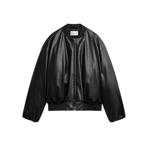 The Frankie Shop Arolla Faux Leather Draped Jacket - Black - Oversized Minimalist Jackets in Black - Shop at Coveti