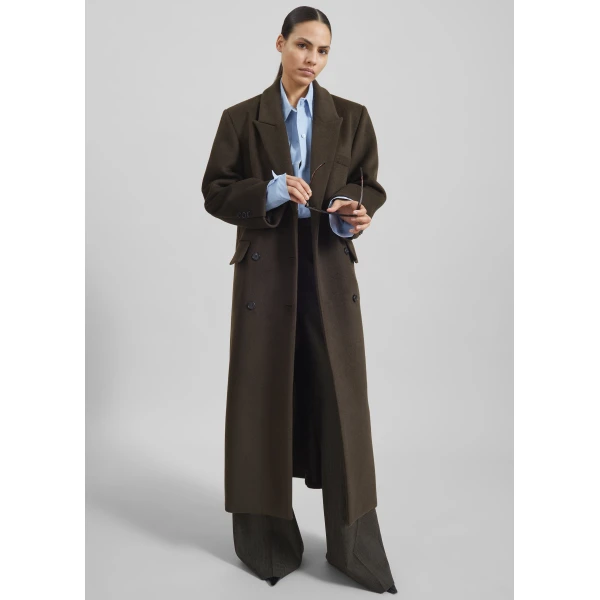 The Frankie Shop Atlin Wool Double-Breasted Coat – Brown, view 2