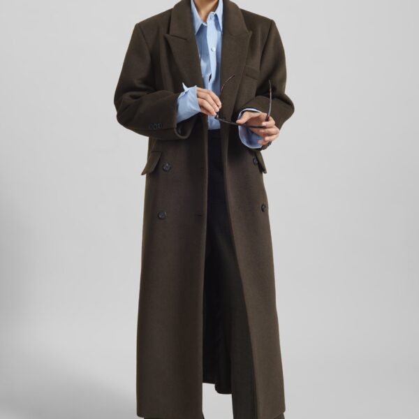The Frankie Shop Atlin Wool Double-Breasted Coat - Brown - Oversized Minimalist Coats in Brown - Shop at Coveti