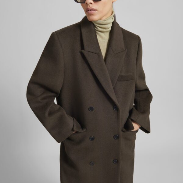 The Frankie Shop Atlin Wool Double-Breasted Coat - Brown - Oversized Minimalist Coats in Brown - Shop at Coveti