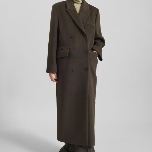 The Frankie Shop Atlin Wool Double-Breasted Coat - Brown - Oversized Minimalist Coats in Brown - Shop at Coveti