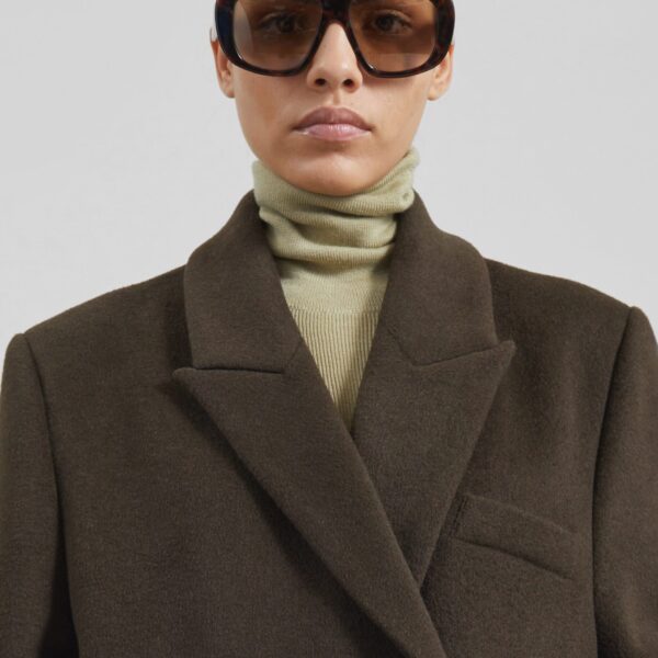 The Frankie Shop Atlin Wool Double-Breasted Coat - Brown - Oversized Minimalist Coats in Brown - Shop at Coveti