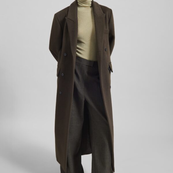 The Frankie Shop Atlin Wool Double-Breasted Coat - Brown - Oversized Minimalist Coats in Brown - Shop at Coveti
