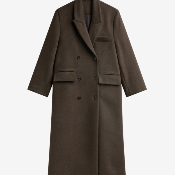 The Frankie Shop Atlin Wool Double-Breasted Coat - Brown - Oversized Minimalist Coats in Brown - Shop at Coveti