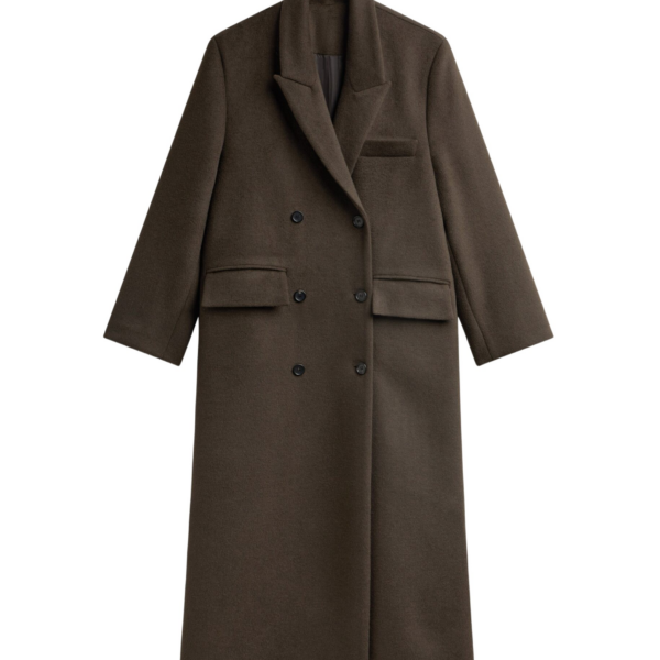 The Frankie Shop Atlin Wool Double-Breasted Coat - Brown - Oversized Minimalist Coats in Brown - Shop at Coveti