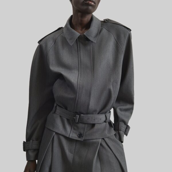 The Frankie Shop Avray Short Trench - Grey - Oversized Minimalist Coats in Grey - Shop at Coveti